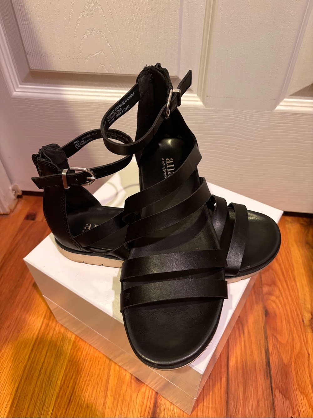 a.n.a Black Multi-Strap Ankle Buckle Sandals